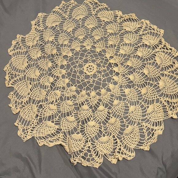 Other - Vintage Beige Crochet Doily Table Topper 24” Round